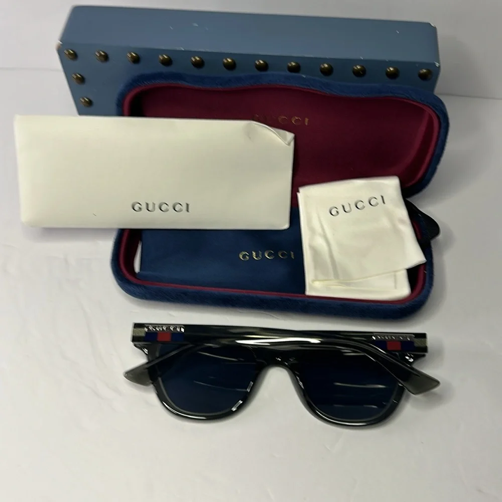 Gucci Sunglasses Gg1116s 003 Clear Gray- Blue Lenses 51-145